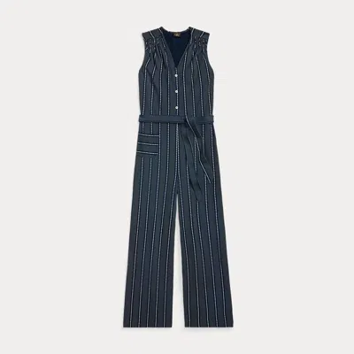 Double Rl Indigo Print Jersey Jumpsuit In Dark Indigo