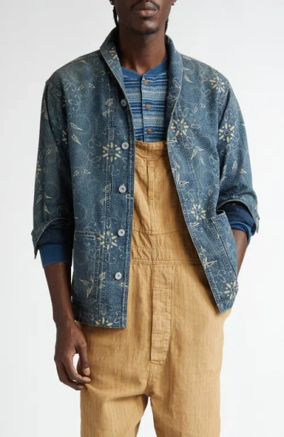 Double Rl Indigo Print Woven Overshirt