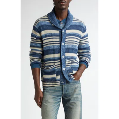 Double Rl Indigo Stripe Cotton & Linen Cardigan