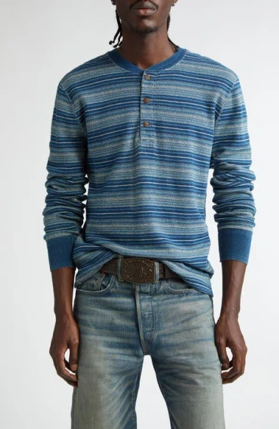 Double Rl Indigo Stripe Jacquard Henley Shirt