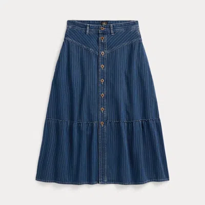 Double Rl Indigo Striped Denim Skirt In Medium Indigo