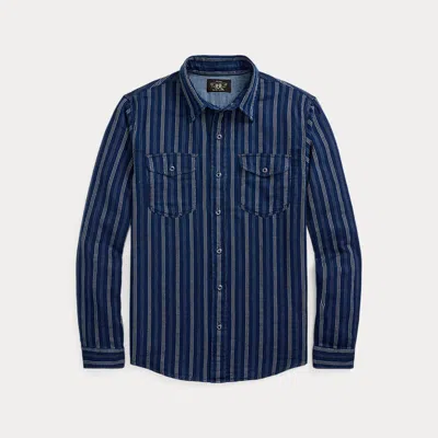 Double Rl Indigo Striped Double-faced Workshirt In Indigo Stripe/check