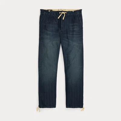 Double Rl Indigo Striped Jersey Drawstring Pant In Indigo/multi