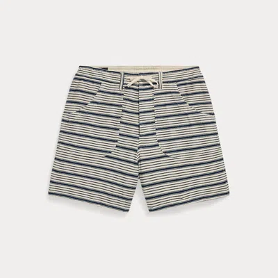 Double Rl Indigo Striped Jersey Short In Cream Multi