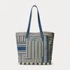 Double Rl Indigo Striped Patchwork Tote In Indigo/cream