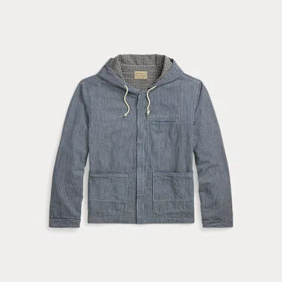 Double Rl Indigo Striped Twill Hooded Jacket In Navy Multi