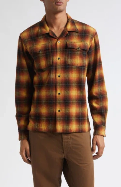 Double Rl Jesse Plaid Long Sleeve Wool Blend Camp Shirt In Brown