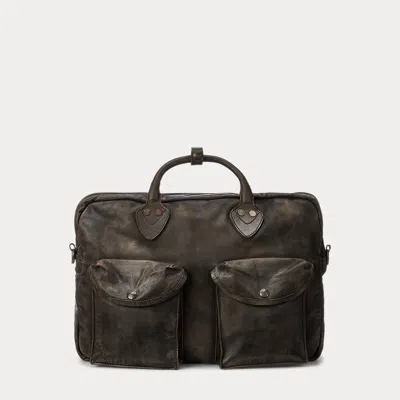 Double Rl Leather Briefcase In Dark Brown