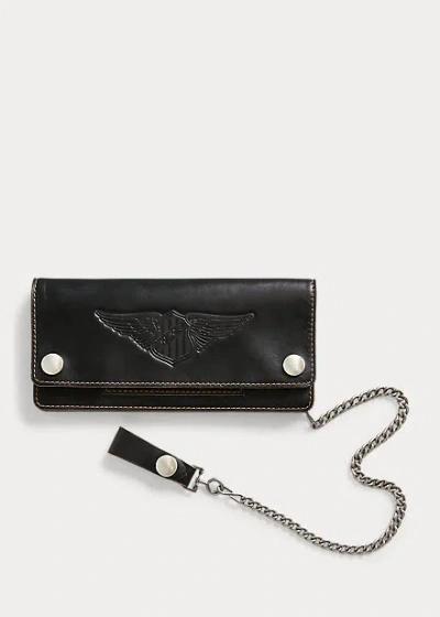 Double Rl Leather Chain Wallet In Black Over Brown