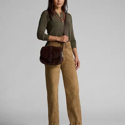 Double Rl Leather Crossbody Bag In Brown