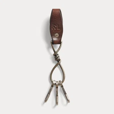 Double Rl Leather Key Fob In Dark Brown