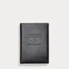 Double Rl Leather Passport Holder In Black Over Brown
