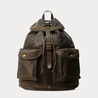 Double Rl Leather Rucksack In Brown