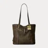 Double Rl Leather Tote In Black Over Brown