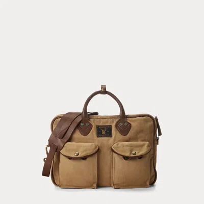 Double Rl Leather-trim Canvas Briefcase In Khaki/brown