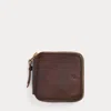 Double Rl Leather Zip Wallet In Dark Brown