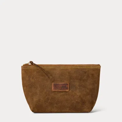 Double Rl Limited-edition Suede Pouch In Brown