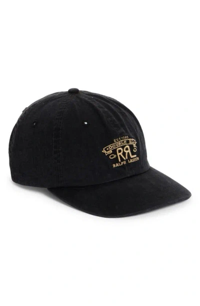 Double Rl Logo Adjustable Twill Baseball Cap In Black