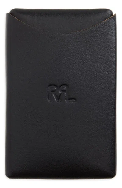 Double Rl Logo Debossed Leather Card Case In Black Over Brown
