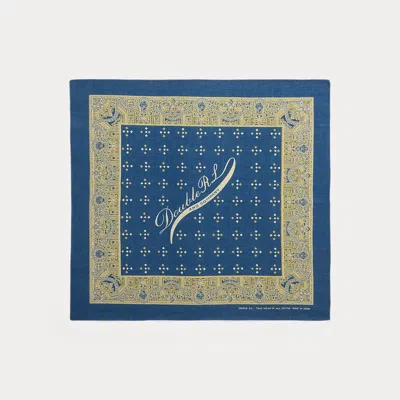 Double Rl Logo Indigo Cotton Bandanna In Indigo/cream