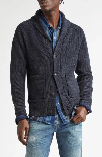 Double Rl Marled Cotton Cardigan In Dark Navy Heather