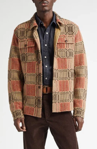 Double Rl Matlock Geo Pattern Knit Wool Button-up Shirt Jacket In Red/black/tan