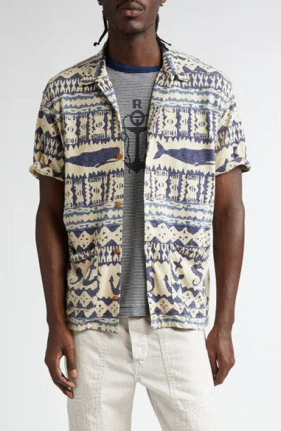 Double Rl Nautical Print Jersey Camp Shirt