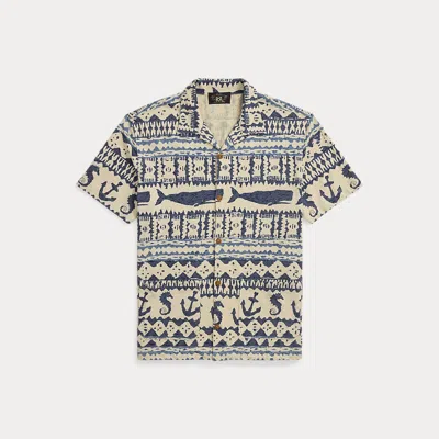 Double Rl Nautical-print Jersey Camp Shirt In Cream/navy Multi