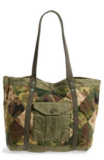Double Rl Patchwork Camo Tote In Green