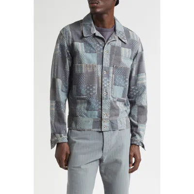 Double Rl Patchwork Trompe L'oeil Jersey Chore Jacket In Gray
