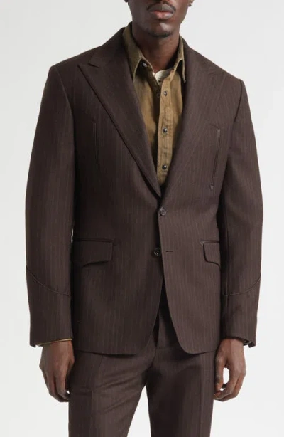 Double Rl Pinstripe Wool Flannel Western Tuxedo Jacket In Brown