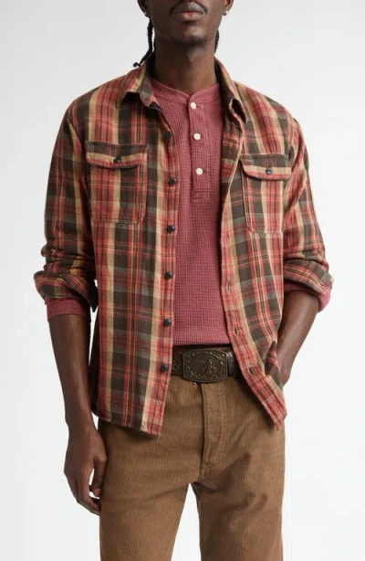 Double Rl Plaid Cotton Twill Work Shirt In Red/black Multi