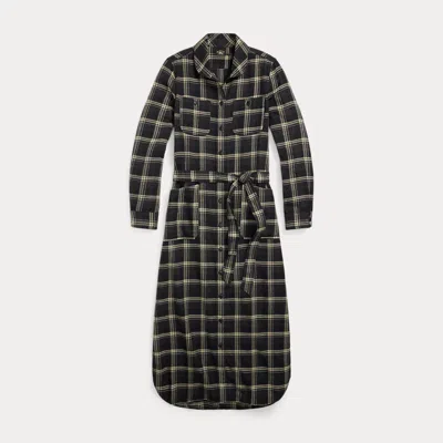 Double Rl Plaid Jaspé Twill Shirtdress In Black/cream