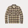 Double Rl Plaid Linen-cotton Jersey Workshirt In Tan/black