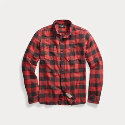 Double Rl Plaid Twill Workshirt In Red/black
