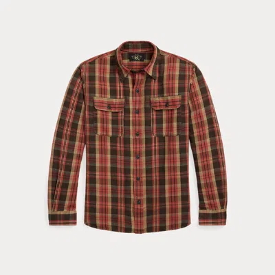 Double Rl Plaid Twill Workshirt In Red/black Multi