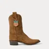 Double Rl Plainview Roughout Suede Boot In Brown