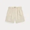 Double Rl Pleated Twill Short In Vintage Cream
