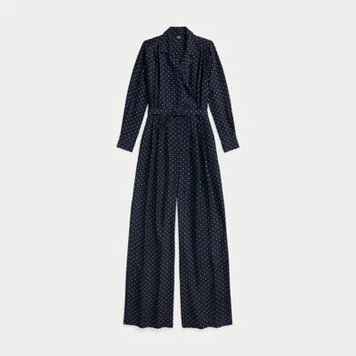 Double Rl Polka-dot Silk Crepe Jumpsuit In Dark Navy