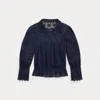 Double Rl Ralph Lauren Embroidered Cotton Voile & Lace Blouse In Blue