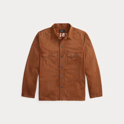 Double Rl Ralph Lauren Embroidered Herringbone Twill Overshirt In Brown