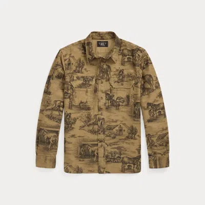 Double Rl Ralph Lauren Equestrian-print Moleskin Workshirt In Brown