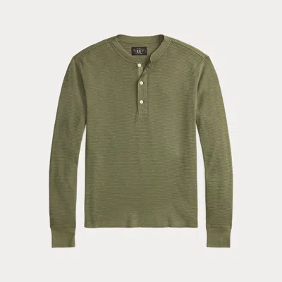 Double Rl Ralph Lauren Garment-dyed Waffle-knit Henley Shirt In Green