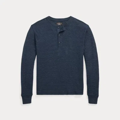 Double Rl Ralph Lauren Garment-dyed Waffle-knit Henley Shirt In Blue