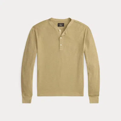 Double Rl Ralph Lauren Garment-dyed Waffle-knit Henley Shirt In Green