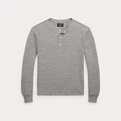 Double Rl Ralph Lauren Garment-dyed Waffle-knit Henley Shirt In Gray
