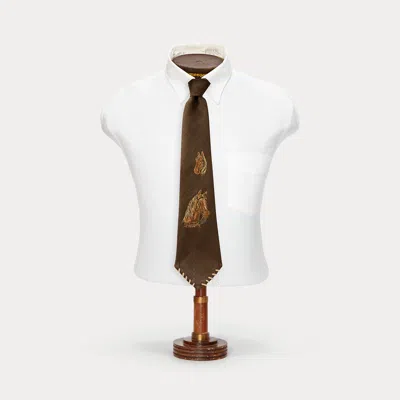 Double Rl Ralph Lauren Handmade Horse-print Linen Tie In Brown