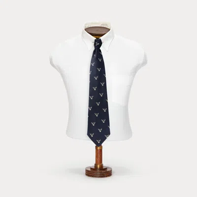 Double Rl Ralph Lauren Handmade Steer-head Silk Club Tie In Blue