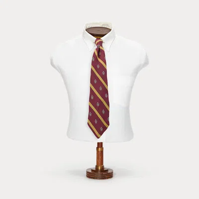 Double Rl Ralph Lauren Handmade Striped Silk Club Tie In Burgundy