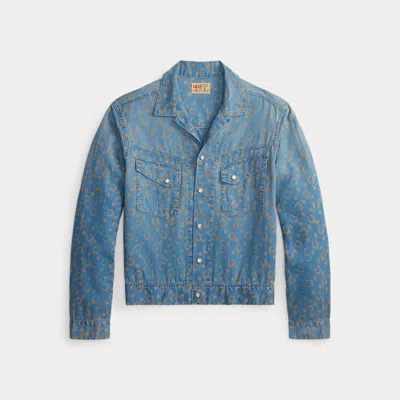 Double Rl Ralph Lauren Horseshoe-print Denim Shirt Jacket In Blue